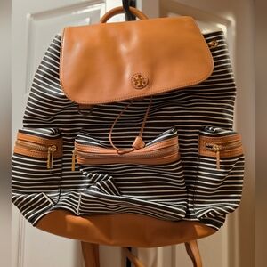 Tory Burch Black and White Striped Backpack